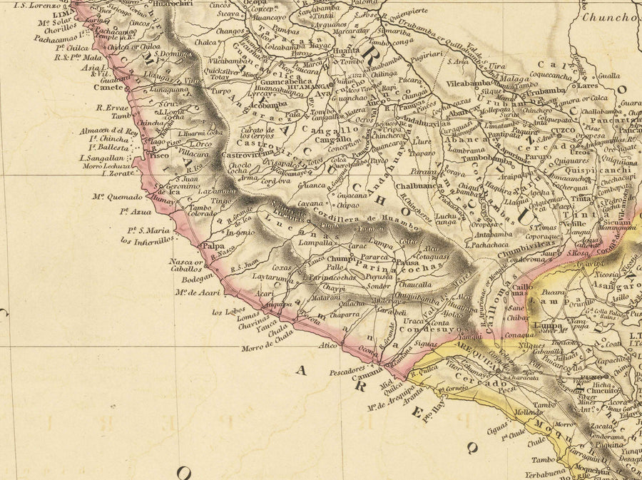 Ancienne carte du Pérou et de la Bolivie, 1842 par Arrowsmith - Haut Pérou, Chili, Amérique du Sud, Andes, La Paz, Lima, Atacama