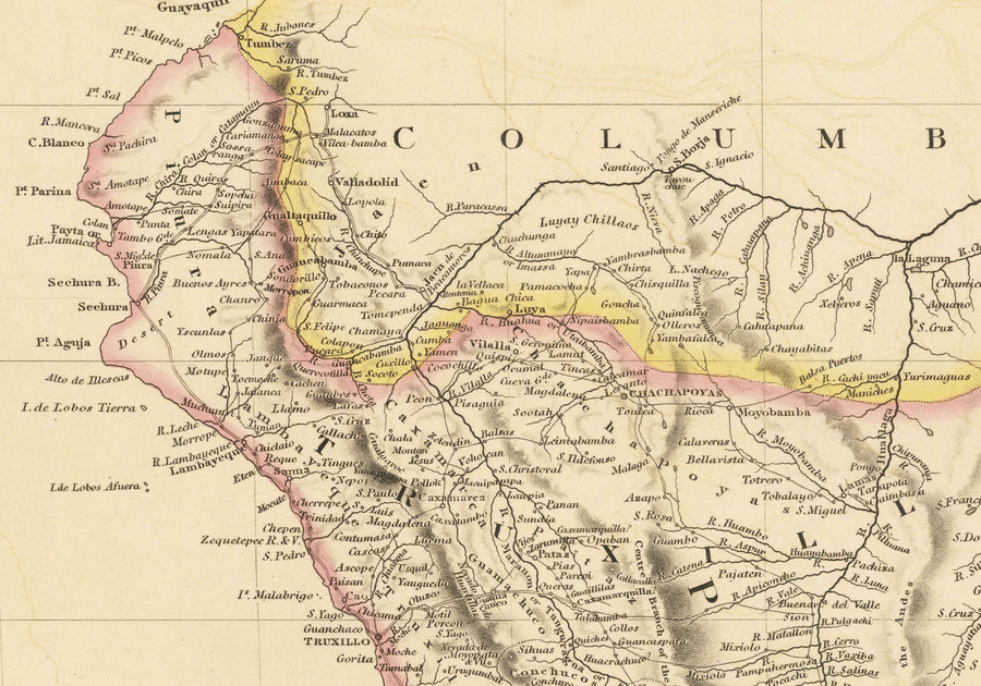 Ancienne carte du Pérou et de la Bolivie, 1842 par Arrowsmith - Haut Pérou, Chili, Amérique du Sud, Andes, La Paz, Lima, Atacama
