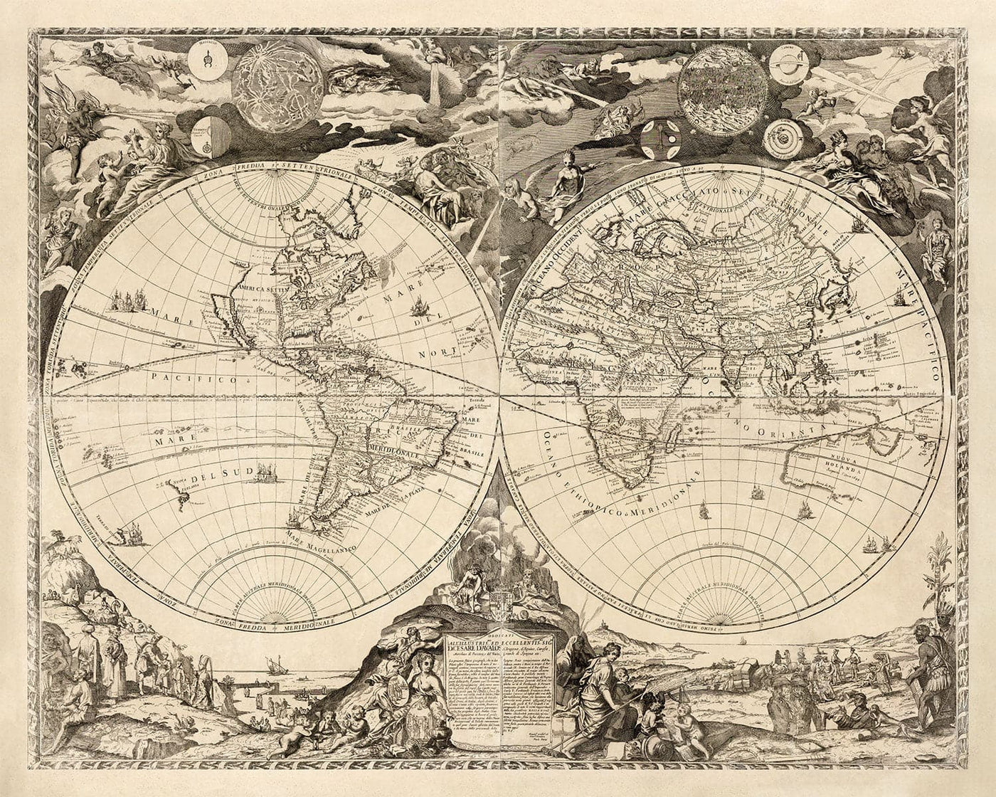 Old World Map, 1700 - Rare Monochrome Antique Atlas Map, Vintage Wall Art by Paolo Petrini