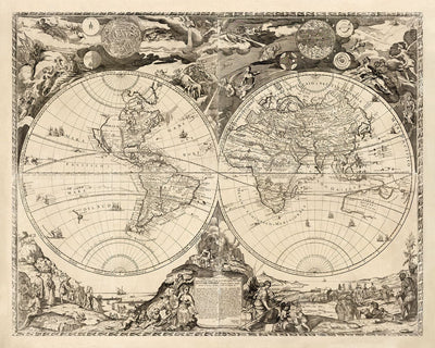 Old World Map, 1700 - Rare Monochrome Antique Atlas Map, Vintage Wall Art by Paolo Petrini