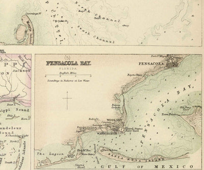 Old Map of the Ports & Harbours in Southern USA, 1872 by Fullarton - Pensacola, New Orleans, Galveston, Key West, Charleston