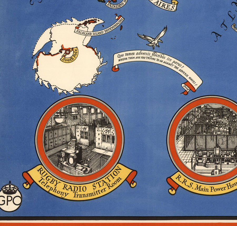 Mappa del Mondo della Radio Telefonica del Ufficio Postale, 1935 di Max Gill - Grafico della Rete Wireless dell&