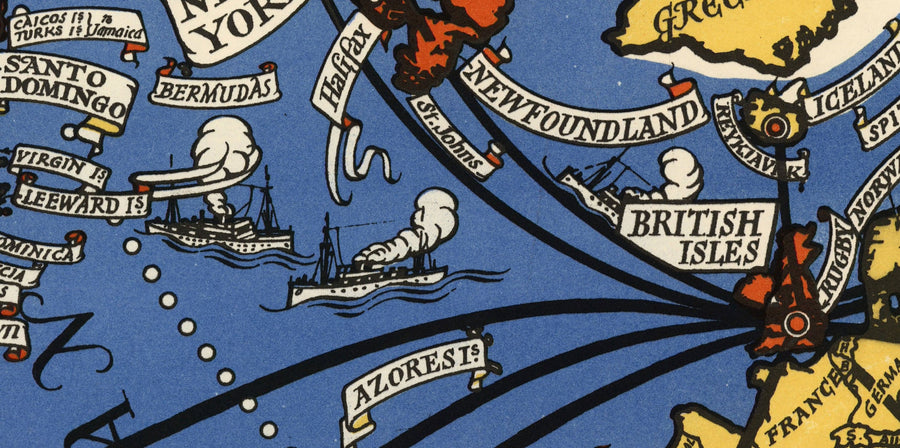 Mappa del Mondo della Radio Telefonica del Ufficio Postale, 1935 di Max Gill - Grafico della Rete Wireless dell&