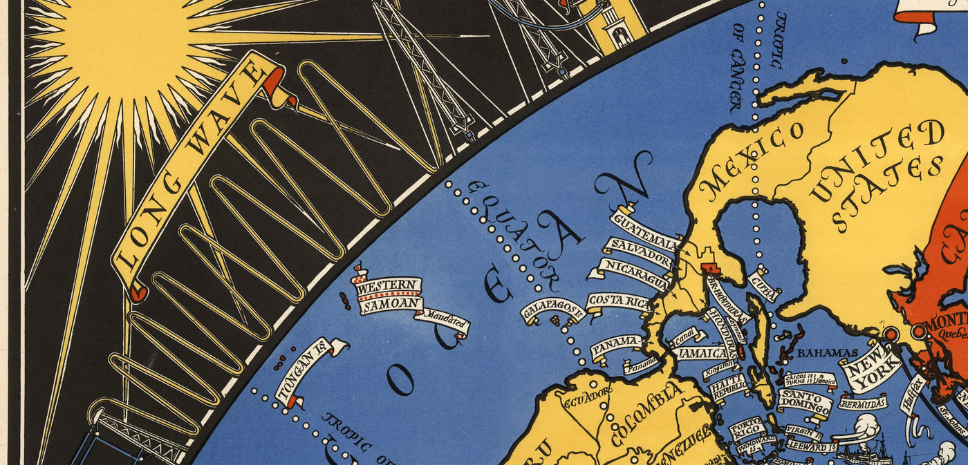 Post Office Radio Telephone World Map, 1935 by Max Gill - British Empire Wireless Network Wall Chart