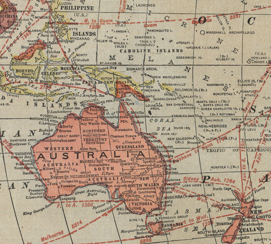 Antiguo mapa de la Tierra Plana con líderes mundiales, 1921 - Vías de navegación, Stalin, Mussolini, el rey Jorge, Hoover