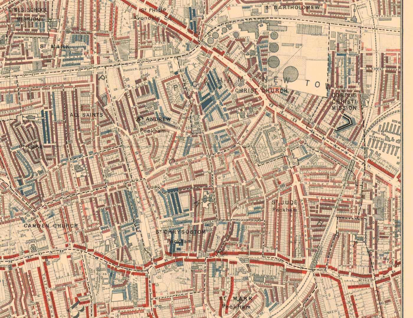 Map of London Poverty 1898-9, Outside Southern District, by Charles Bo ...