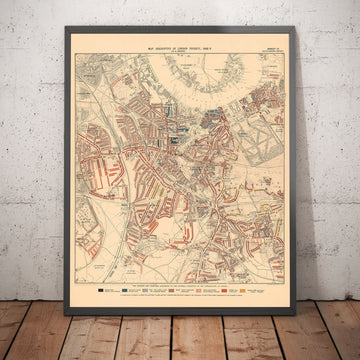 Carte de la pauvreté de Londres 1898-9, district sud-est, par Charles Booth - New Cross, Blackheath, Nunhead, Deptford - SE8, SE10, SE14, SE4, SE13