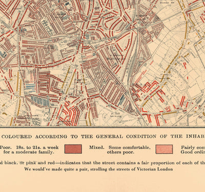 Map of London Poverty 1898-9, North Eastern District, by Charles Booth - Hackney, London Fields, Clapton, Marshes - E5, E8, E9, E3, N16