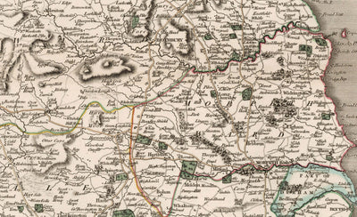 Old Map of Northumberland in 1801 by John Cary - Newcastle, Belford, Hexham, Haltwhistle, Durham