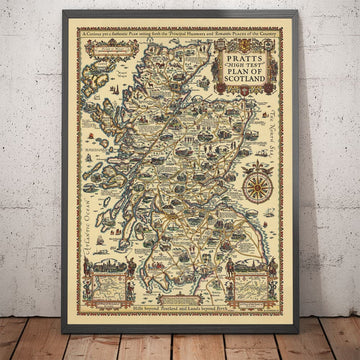 PRATTS Alto Plan de Pruebas de Escocia 1931 - Edimburgo, Glasgow, Tierras Altas - Vieja Vintage Coche de automóviles Mapa - Esso, aceite estándar