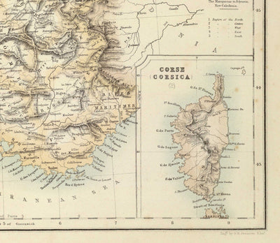 Old Map of France and its Foreign Possessions, 1872 by Archibald Fullarton - Algeria, French Guiana, Corsica, The Alps, Martinique