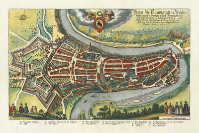 Old Map of Bern in 1645 by Merian Matthaus - 300th Anniversary of Swiss Confederacy