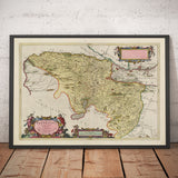 Ancienne carte du Renfrewshire en 1665 par Joan Blaeu - Glasgow, Renfrew, Paisley, Inchinnan, Bishopton, River Clyde
