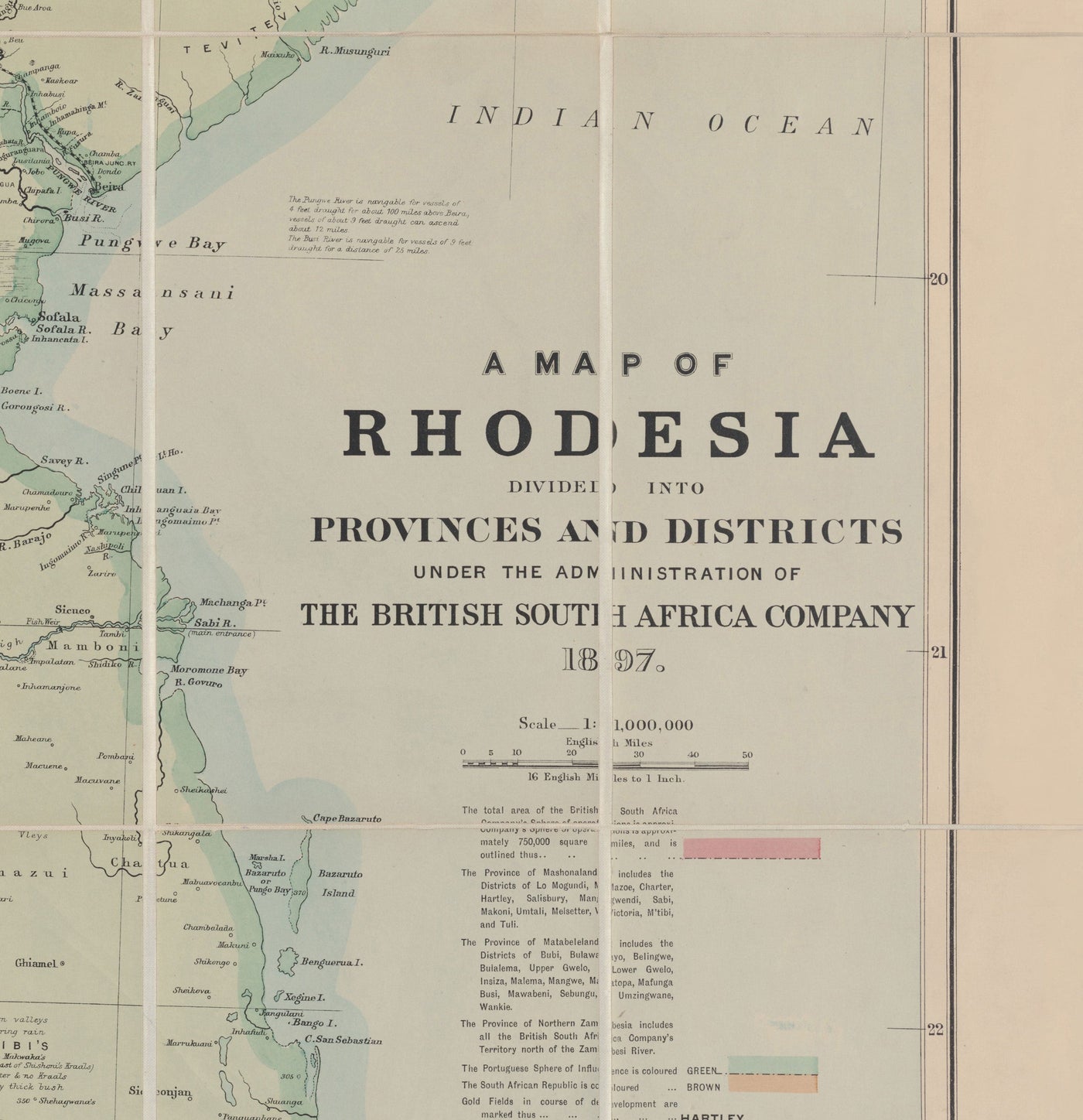Old Map of Colonial Rhodesia, 1897 by Edward Stanford - Zimbabwe, Mozambique, South Africa, Harare