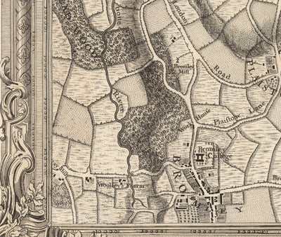 Old Map of South East London in 1746 by John Rocque - Chislehurst, Bromley, Mottingham, Southend, Widmore, SE6, SE12, SE9, SE13