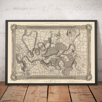 Alte Karte von Südost-London im Jahr 1746 von John Rocque - Chislehurst, Bromley, Mottingham, Southend, Widmore, SE6, SE12, SE9, SE13 