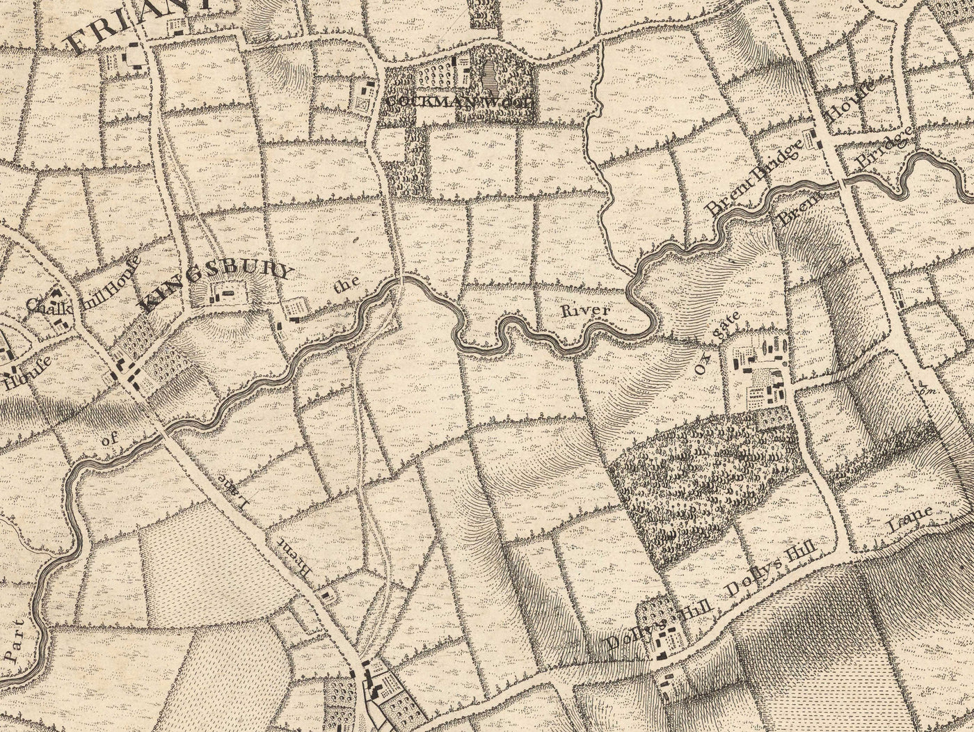Old Map of West and North West London in 1746 by John Rocque - Hampstead, Kingsbury, Neasden, Willesden, West End, NW2, NW3, NW5, NW6, NW8, NW10, W9, W10