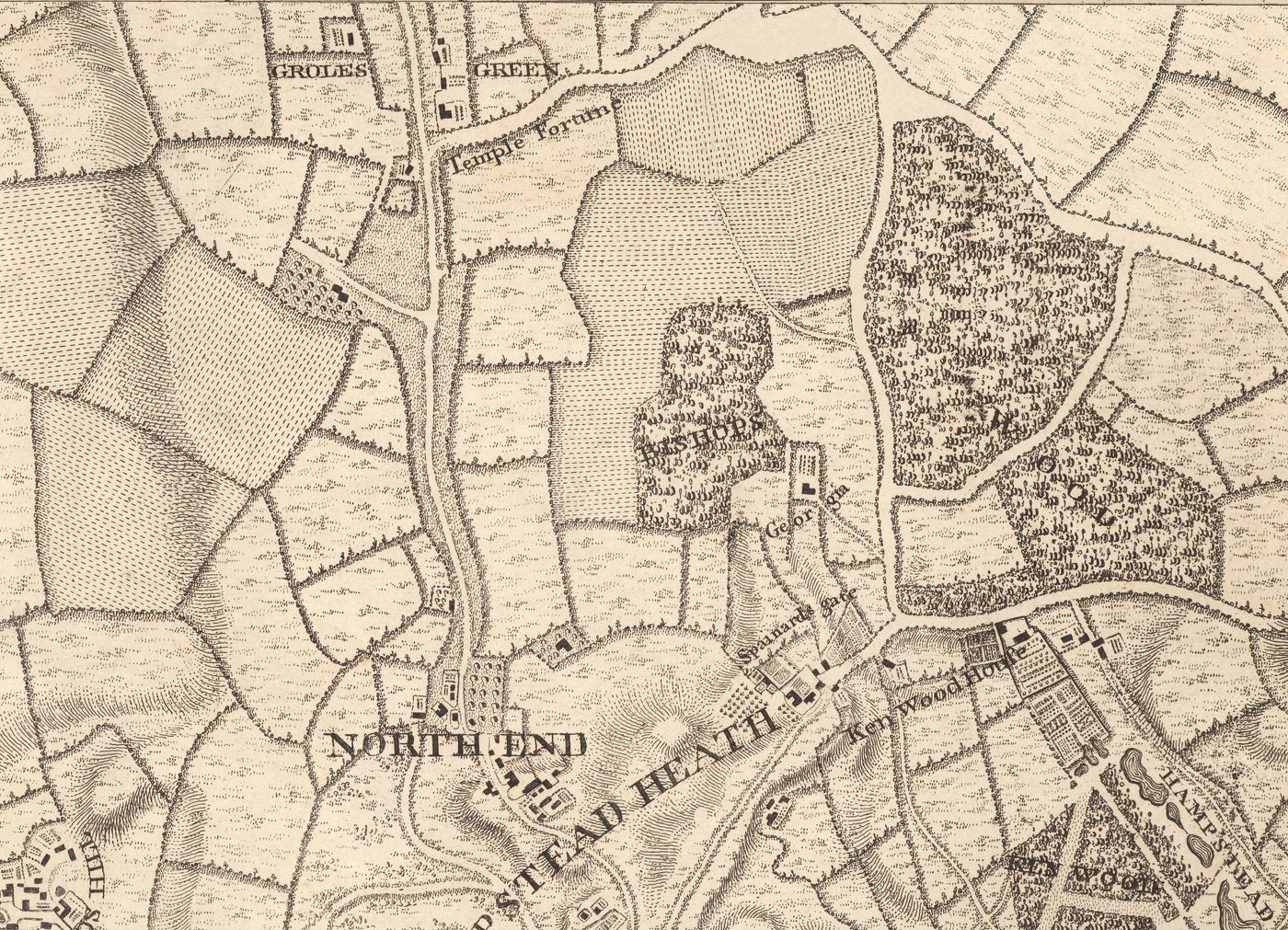 Old Map of West and North West London in 1746 by John Rocque - Hampstead, Kingsbury, Neasden, Willesden, West End, NW2, NW3, NW5, NW6, NW8, NW10, W9, W10