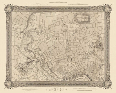 Old Map of West London in 1746 by John Rocque - Brentford, Ealing, Acton, Hanwell,  Chiswick, W3, W4, W5, W7, W13