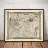 Antiguo mapa del sureste de Londres en 1746 por John Rocque - Lewisham, Woolwich, Greenwich, Eltham, Deptford, SE8, SE14, SE10, SE7, SE3, SE4, SE13