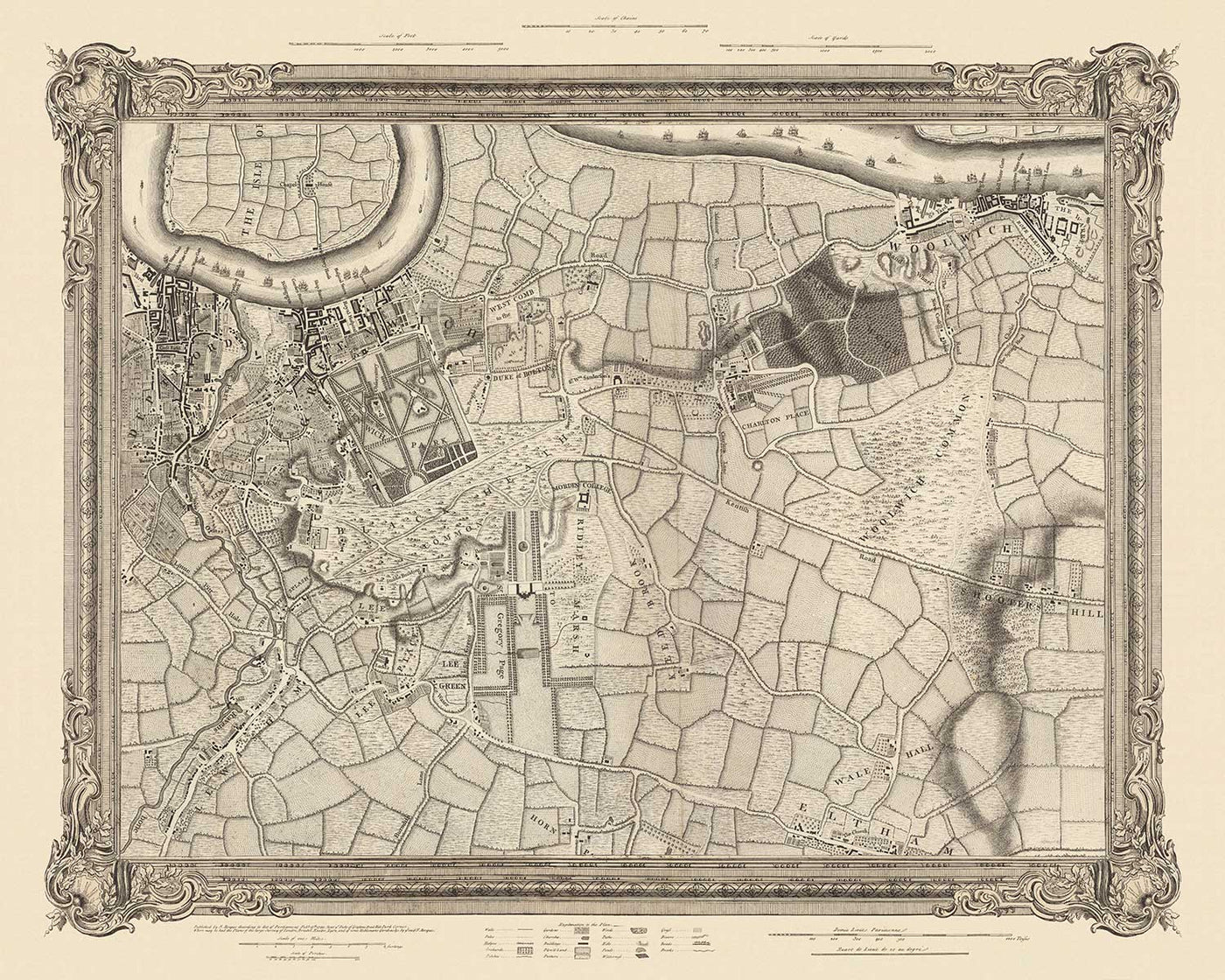 Old Map Of South East London In 1746 By John Rocque Lewisham Woolwi old-map-of-south-east-london-in-1746-by-john-rocque-lewisham-woolwi