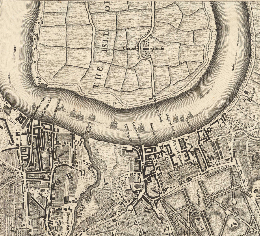 Mappa antica del sud-est di Londra nel 1746 di John Rocque - Lewisham, Woolwich, Greenwich, Eltham, Deptford, SE8, SE14, SE10, SE7, SE3, SE4, SE13 