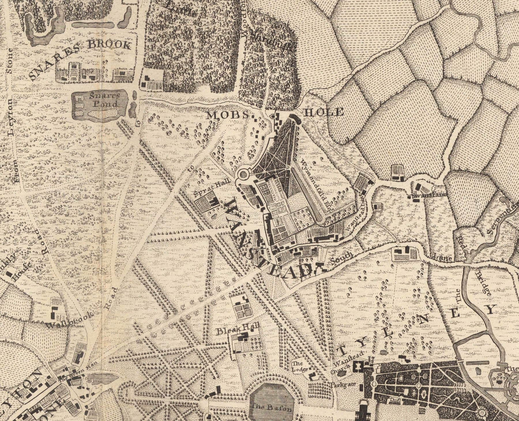Old Map of North East London in 1746 by John Rocque - Wanstead, Waltha ...
