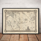Antiguo mapa del sur de Londres en 1746 por John Rocque - Peckham, Camberwell, Vauxhall, Dulwich, Lambeth, SW2, SW4, SW8, SW9, SE5, SE15, SE22, SE24