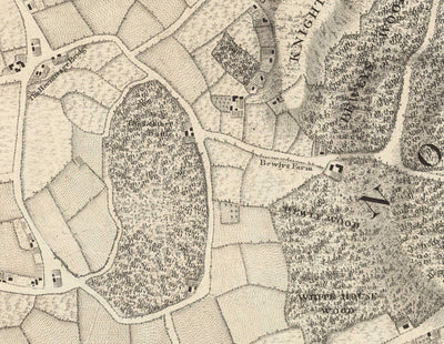 Ancienne carte du Sud-Est de Londres en 1746 par John Rocque - Streatham, Beckenham, Sydenham, Knights Hill, Norwood, SE19, SE21, SE23, SE26, SE27, SW2, SW16