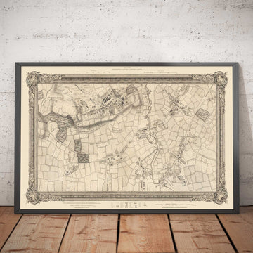 Antica mappa del sud-ovest di Londra nel 1746 di John Rocque - Wimbledon, Tooting, Merton, Mitcham, Morden, SW12, SW15, SW17, SW18, SW19, SW20 