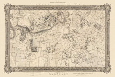 Antiguo mapa del suroeste de Londres en 1746 por John Rocque - Wimbledon, Tooting, Merton, Mitcham, Morden, SW12, SW15, SW17, SW18, SW19, SW20