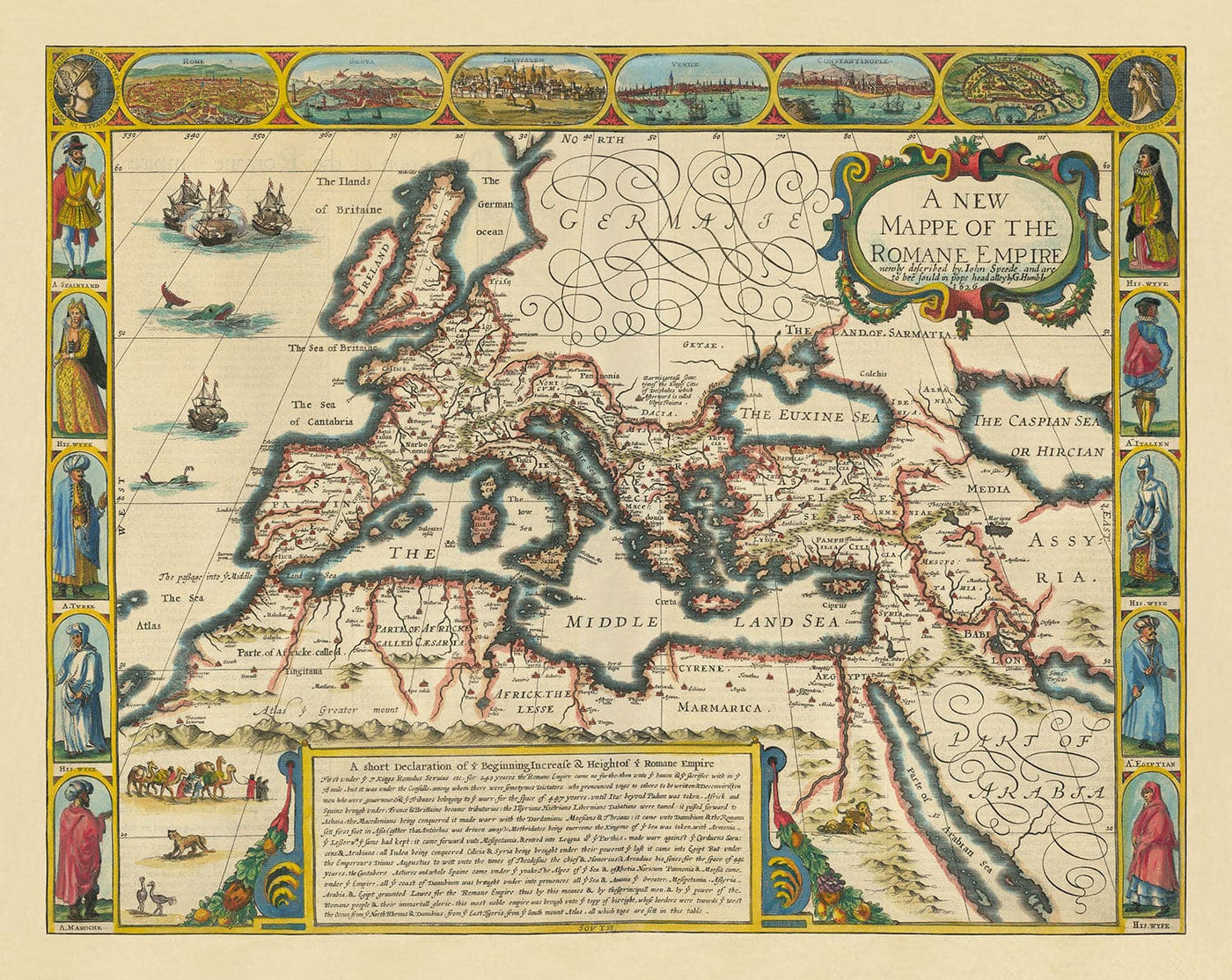 Old Roman Empire World Map, 1626 by John Speed - Rare Wall Art of Western and Byzantine
