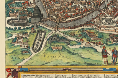 Old Map of Rome, 1588 by Georg Braun - Forum, Pantheon, Circus Maximus, Colosseum, Vatican