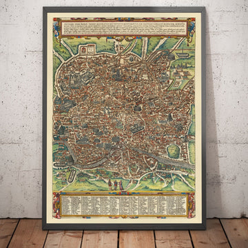 Mappa antica di Roma, 1588 di Georg Braun - Foro, Pantheon, Circo Massimo, Colosseo, Vaticano 