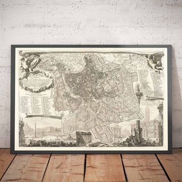 Rare Old Map of Rome, Italy by Nolli & Piranesi, 1748 - Vatican, St Peter&