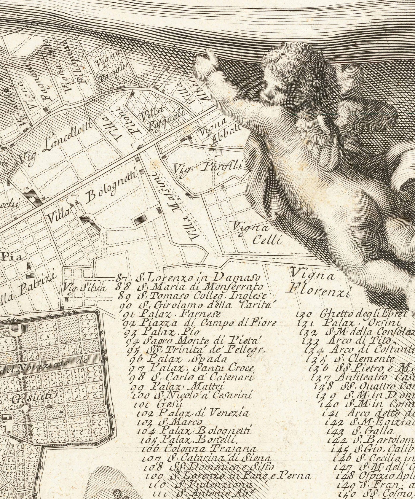 Rare Old Map of Rome, Italy by Nolli & Piranesi, 1748 - Vatican, St Peter's Basilica, Trevi Fountain, Colosseum