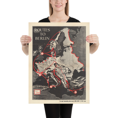 The Routes To Berlin, 1943 - Old World War 2 Map (with a Sad Little Hitler)
