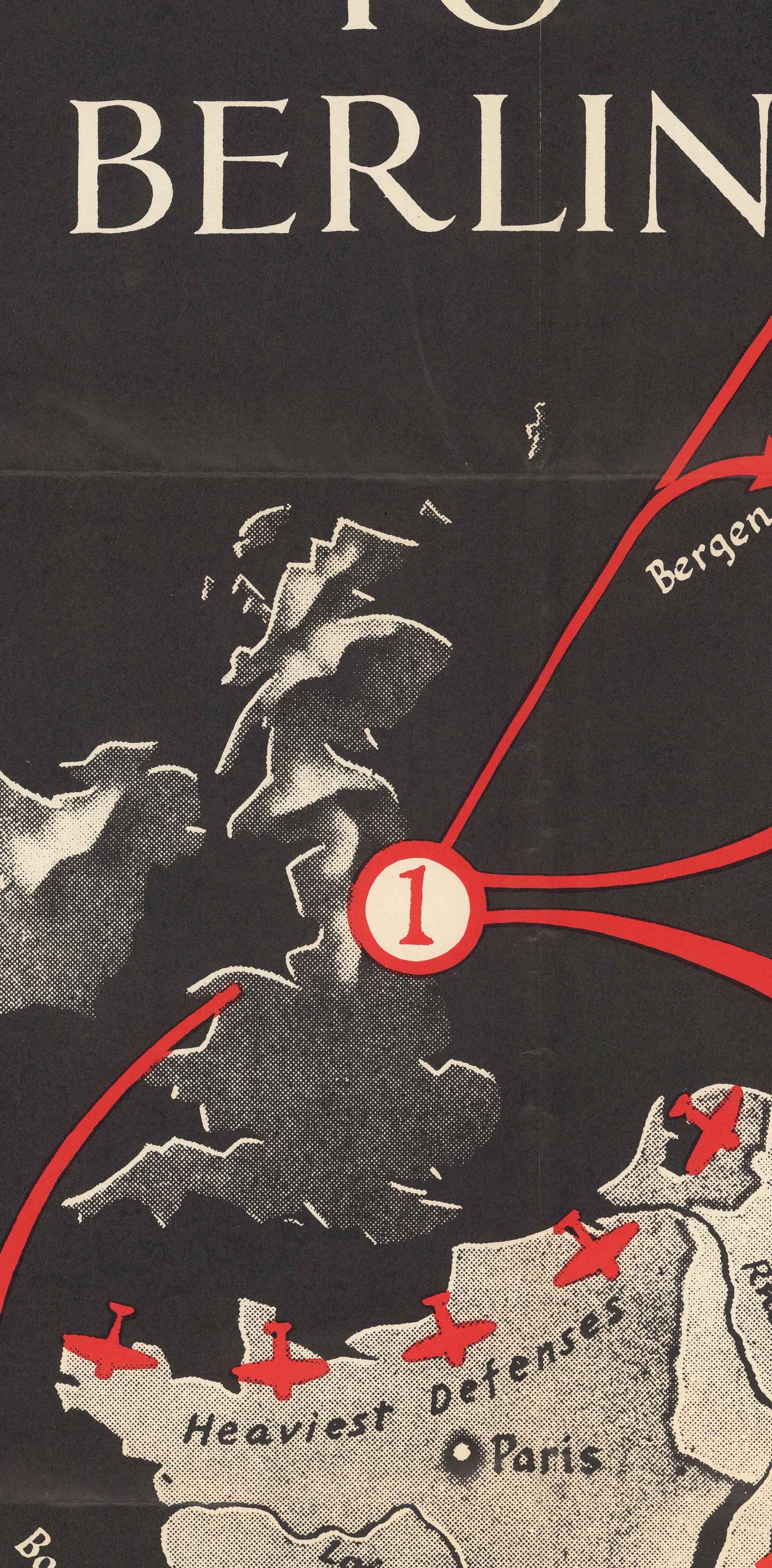 The Routes To Berlin, 1943 - Old World War 2 Map (with a Sad Little Hitler)