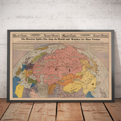 World War 2 Anti USSR Propaganda Poster Map of Europe & Asia - The Soviet Spider Sits Atop The World