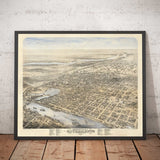 Old Birds Eye Map of Sacramento by Augustus Koch, 1870 - Downtown, Midtown, California Capitol