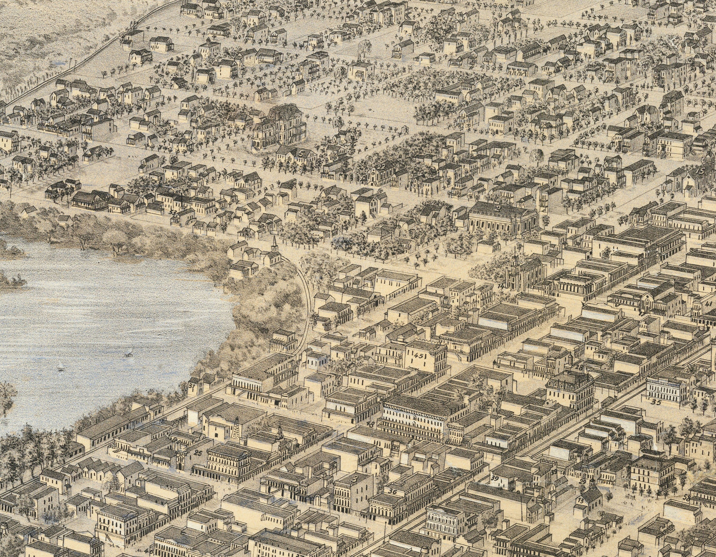 Old Birds Eye Map of Sacramento by Augustus Koch, 1870 - Downtown, Midtown, California Capitol