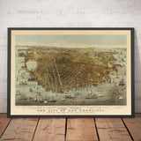 Mapa de ojos Old Birds de San Francisco en 1878 - Área de la Bahía, Golden Gate, Gold Rush, Mission Bay, North Beach