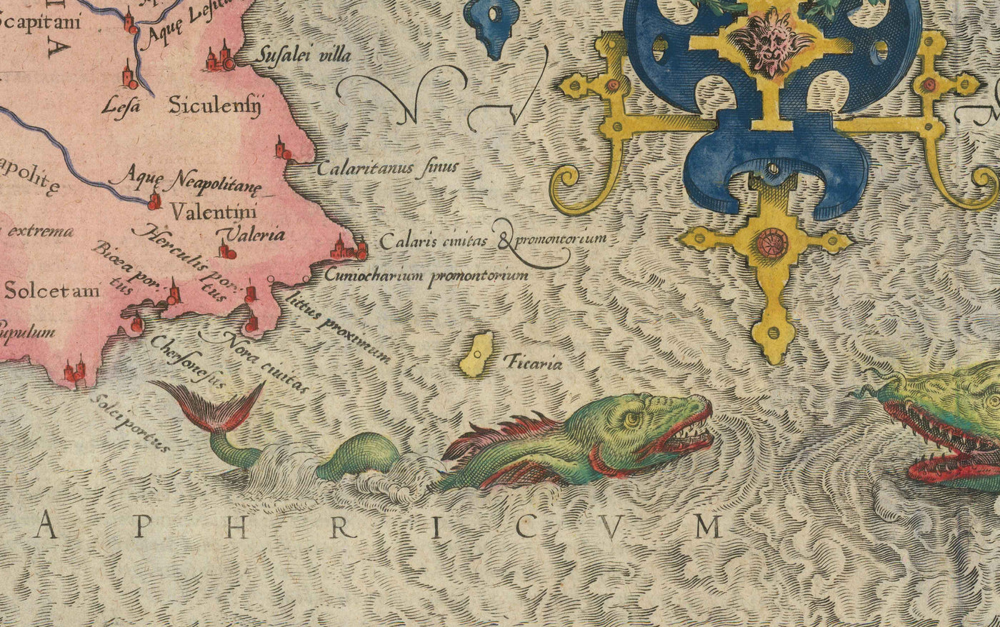 Old Map of Sardinia and Sicily in 1584 by Gerard Mercator - Italy, Cagliari, Catania, Palermo, Sassari