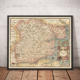 Ancienne carte d'Essex 1579 de Christopher Saxton - Première carte d'Essex - Southend, Colchester, Chelmsford, Romford, Dagenham, Brentwood
