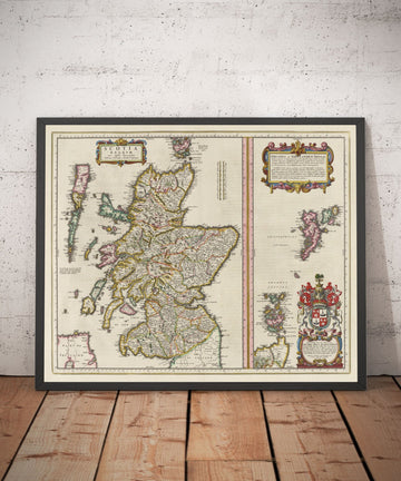 Alte Karte von Schottland, Shetlandinseln und Orkney im Jahr 1654 von Joan Blaeu aus dem Theatrum Orbis Terrarum Sive Atlas Novus 