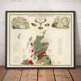 Old Geology & Palaeontology Map of Scotland, 1854, by A.K. Johnston and Edward Forbes - Rare Fossil Wall Chart