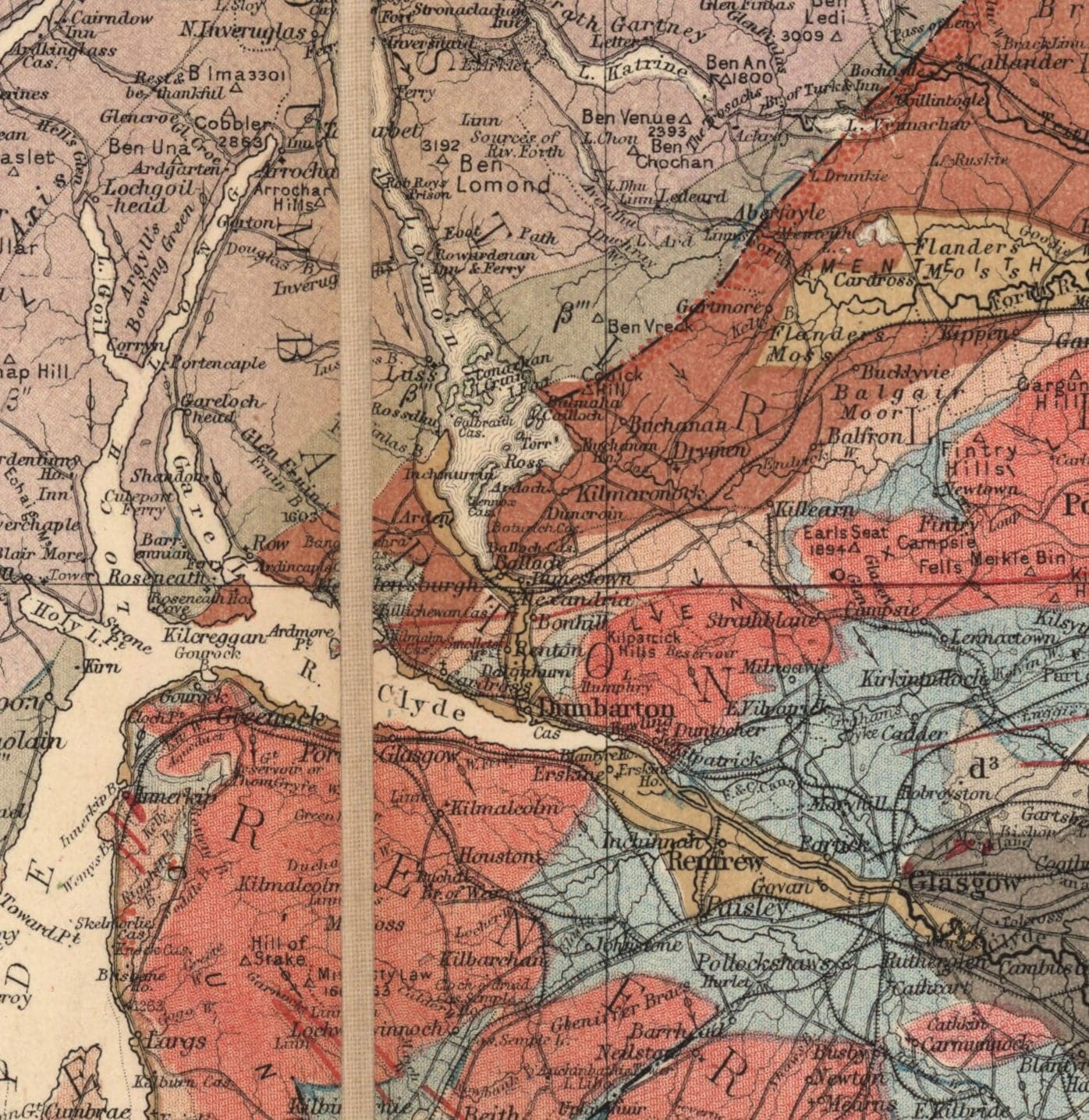 Scotland Geology Map - Old Map of Scotland by A. Geikie, 1876
