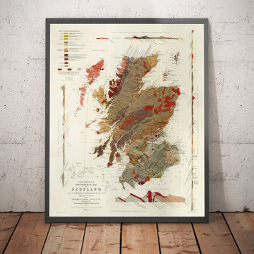 Viejo mapa de Escocia Geología por Roderick I. Murchison 1862 - Skye, Shetland, Orkney, Highlands