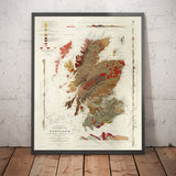 Old Map of Scotland Geology by Roderick I. Murchison 1862 - Skye, Shetland, Orkney, Highlands