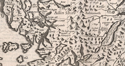Old Monochrome Map of Scotland, 1611 by John Speed - Orkney, Shetland, Highlands, Outer Hebrides, Skye, Loch Ness